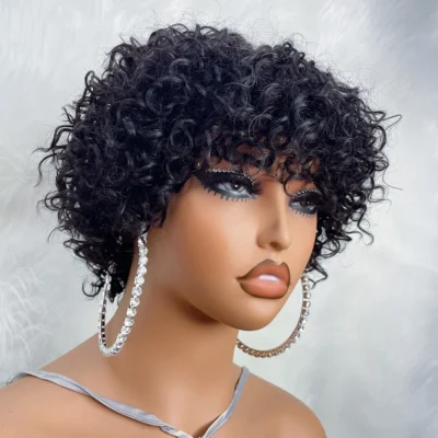 Pixie Cut Human Hair Wigs For Black Women Afro Rose Curly Funmi