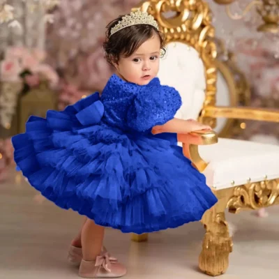 Princess Girls Sequin Baby Party Dress Kids Tutu 1st Birthday Wedding Formal Gala